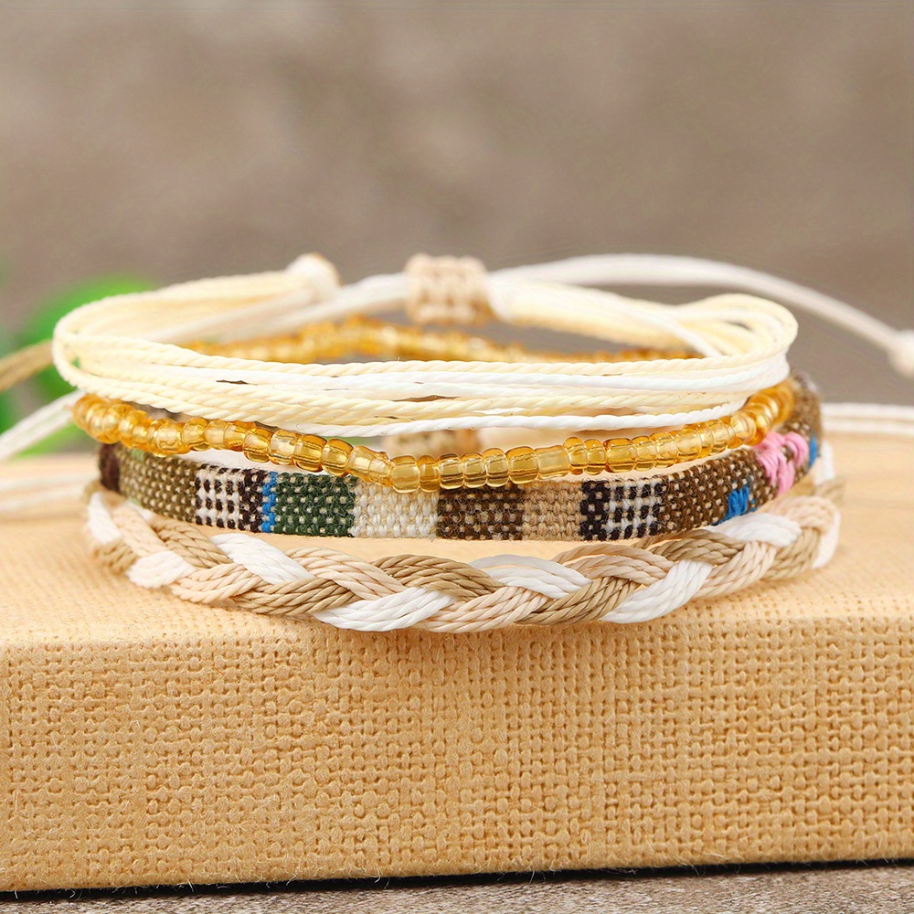 Boho Braided Bracelets Set Red Yellow